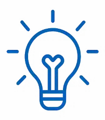 Icono azul de una bombilla encendida, simbolizando la Innovación y las nuevas ideas de Digitaliza 2.0.