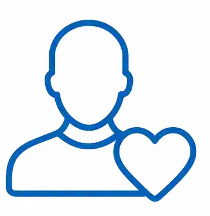 Icono azul de una silueta de persona abrazando un corazón, simbolizando el fuerte Enfoque al Cliente de Digitaliza 2.0 y su dedicación.