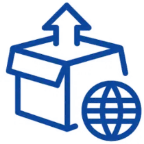 Icono de caja con flecha, representando Venta y Distribución de Equipos VoIP
