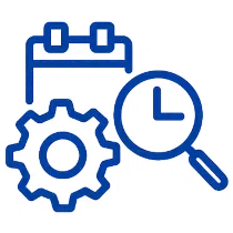 Icono de calendario con reloj y engranaje, representando VoIP para Eventos y Temporales